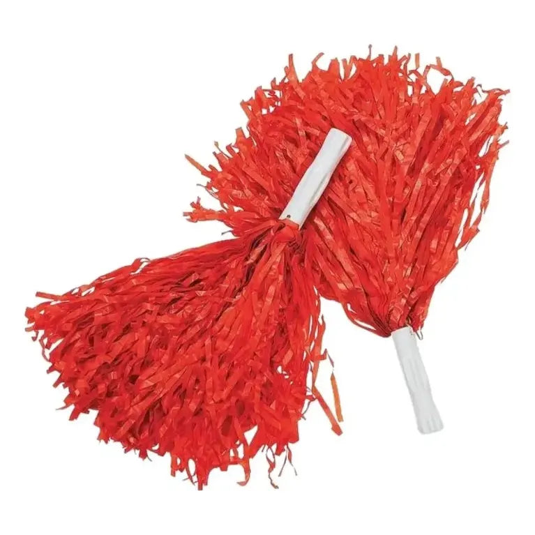 Set X 2 Pompones Plumeros Rojos De Porrista Cotillón Rojo