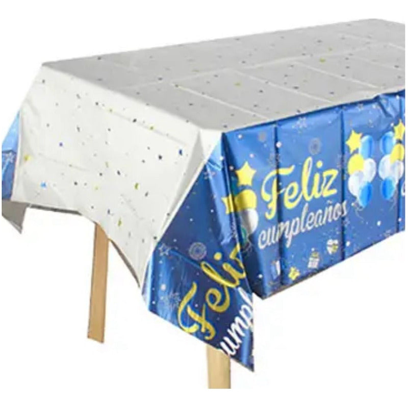 Cotillón Fiestas Mantel Feliz Cumpleaños Azul