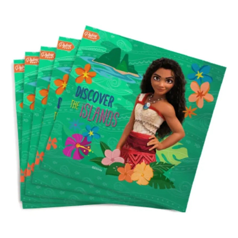 Pack 12 Servilletas Desechables Cumpleaños Moana Verde