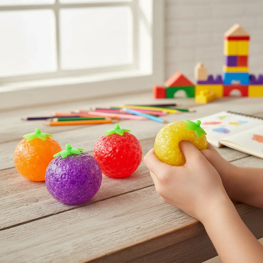 Pack 12 Pelota Antiestrés Squishy Con Orbeez Forma De Frutas Surtido