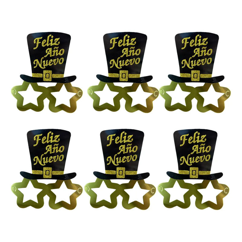 Pack 6 Lentes Cotillón Año Nuevo Estrellas Dorado Dorado