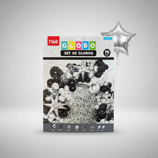 Kit Arco De Globos Negro Plateado Decoración Fiesta