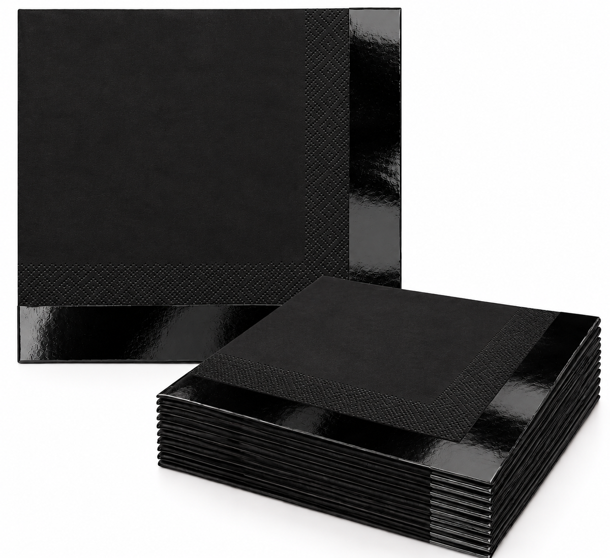 Pack 12 Servilletas Premium Negras Con Borde Brillante