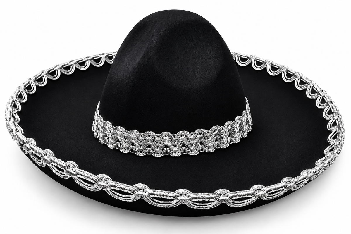 Sombrero Charro Mexicano Negro Con Adornos 40 Cm