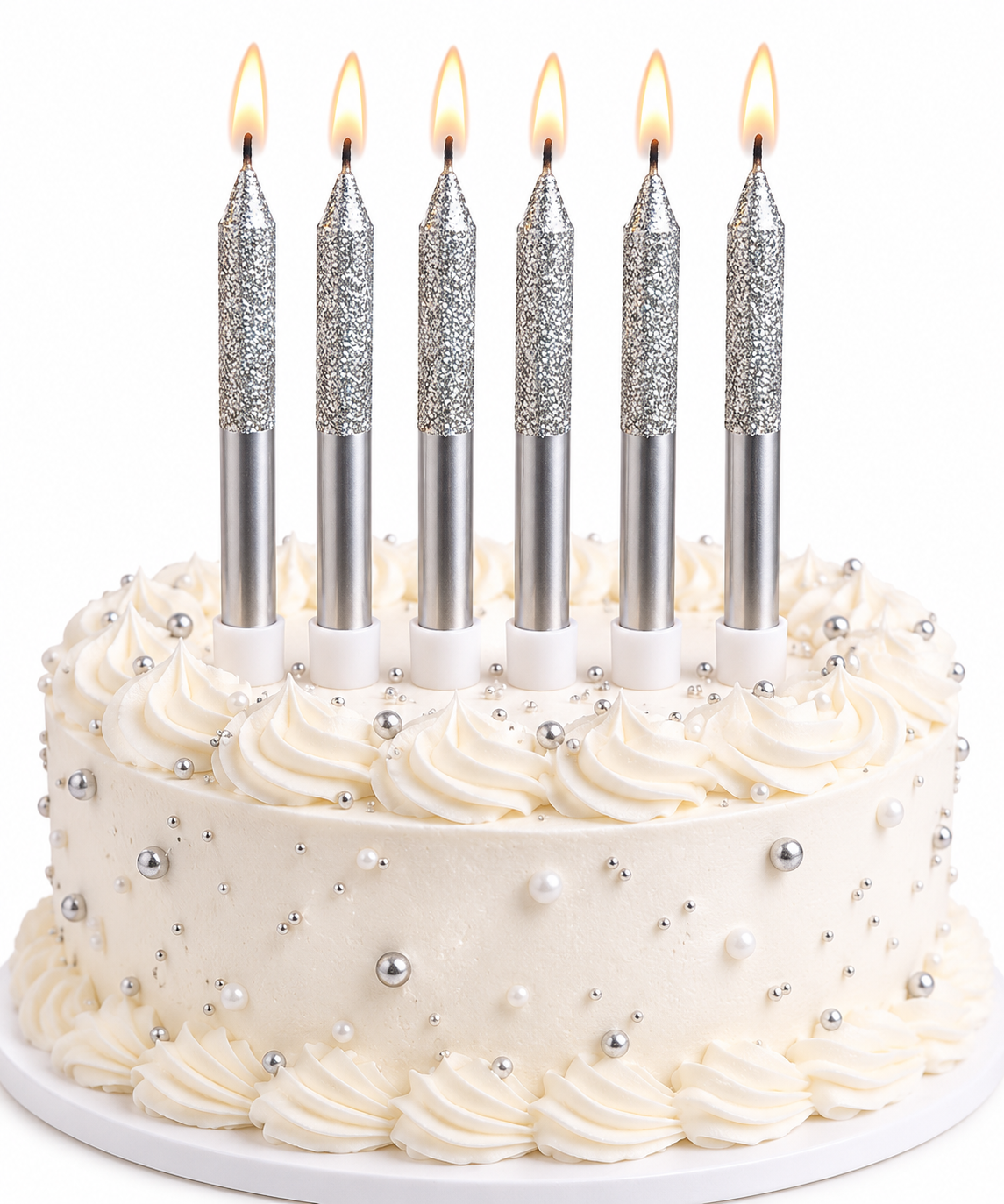 Party Velas Cumpleaños Set X6 Plateadas Glitter