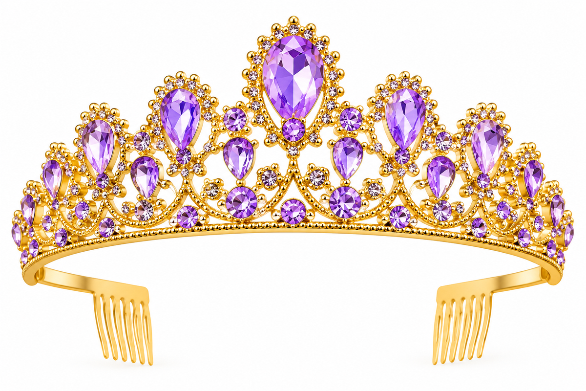 Corona Princesa Metálica Dorada Y Lila Con Strass