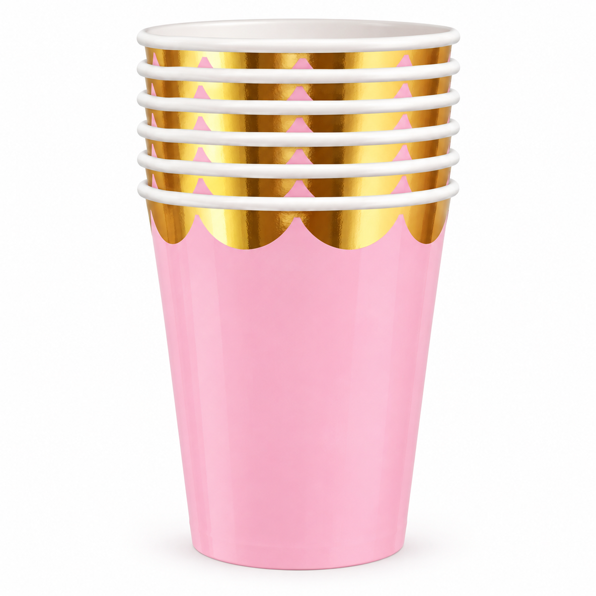 Vasos De Papel Pastel Con Borde Dorado Rosado