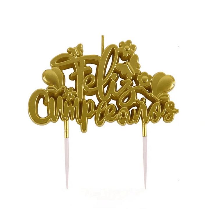 Vela Para Torta Feliz Cumpleaños Dorado Decoración