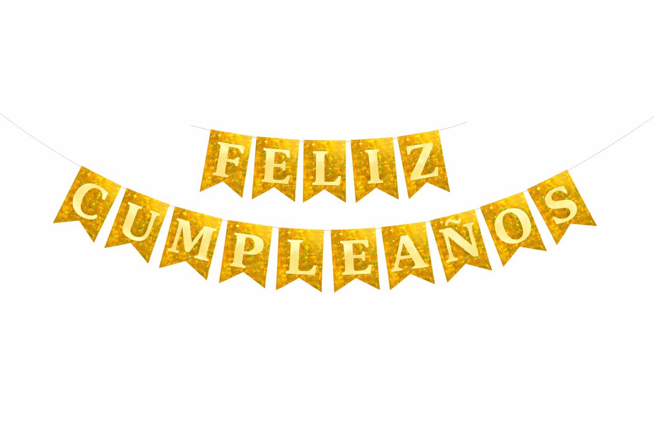 Guirnalda glitter feliz cumpleaños Dorada