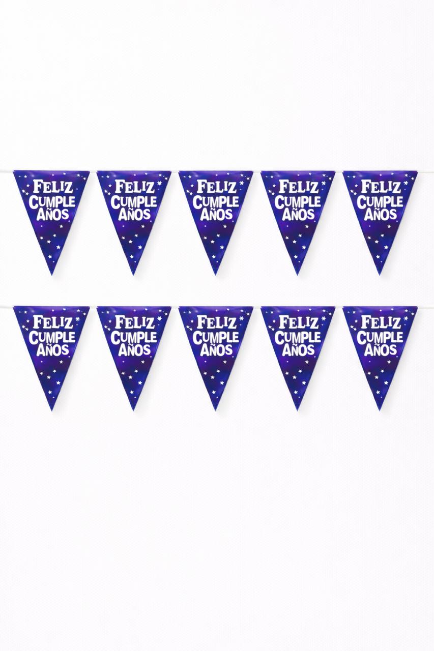 Banderín Feliz cumpleaños triángulos azul