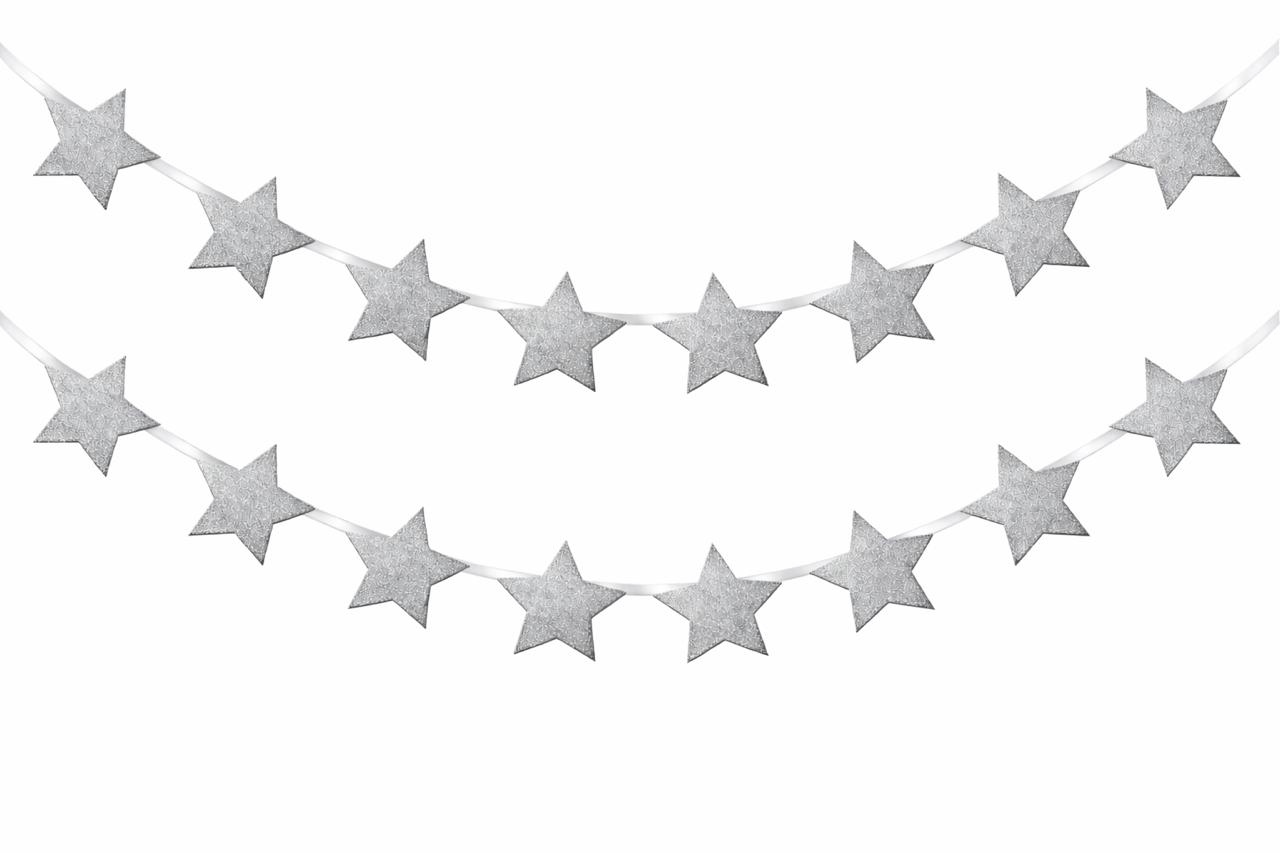 Guirnalda De Estrellas Plateadas Glittel Decorativa