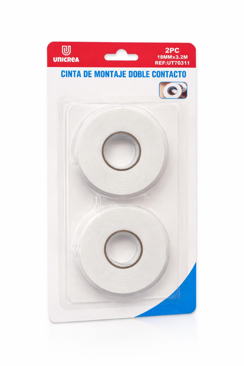 Pack 2 Unidades Cinta Doble Contacto Unicrea 18mm X 3.2m