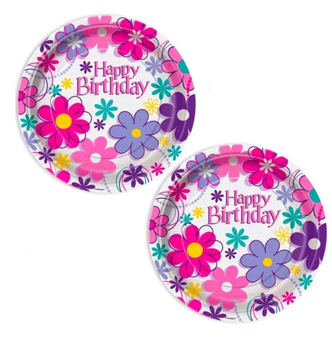 6 Platos Desechables Flores Feliz Cumpleaños