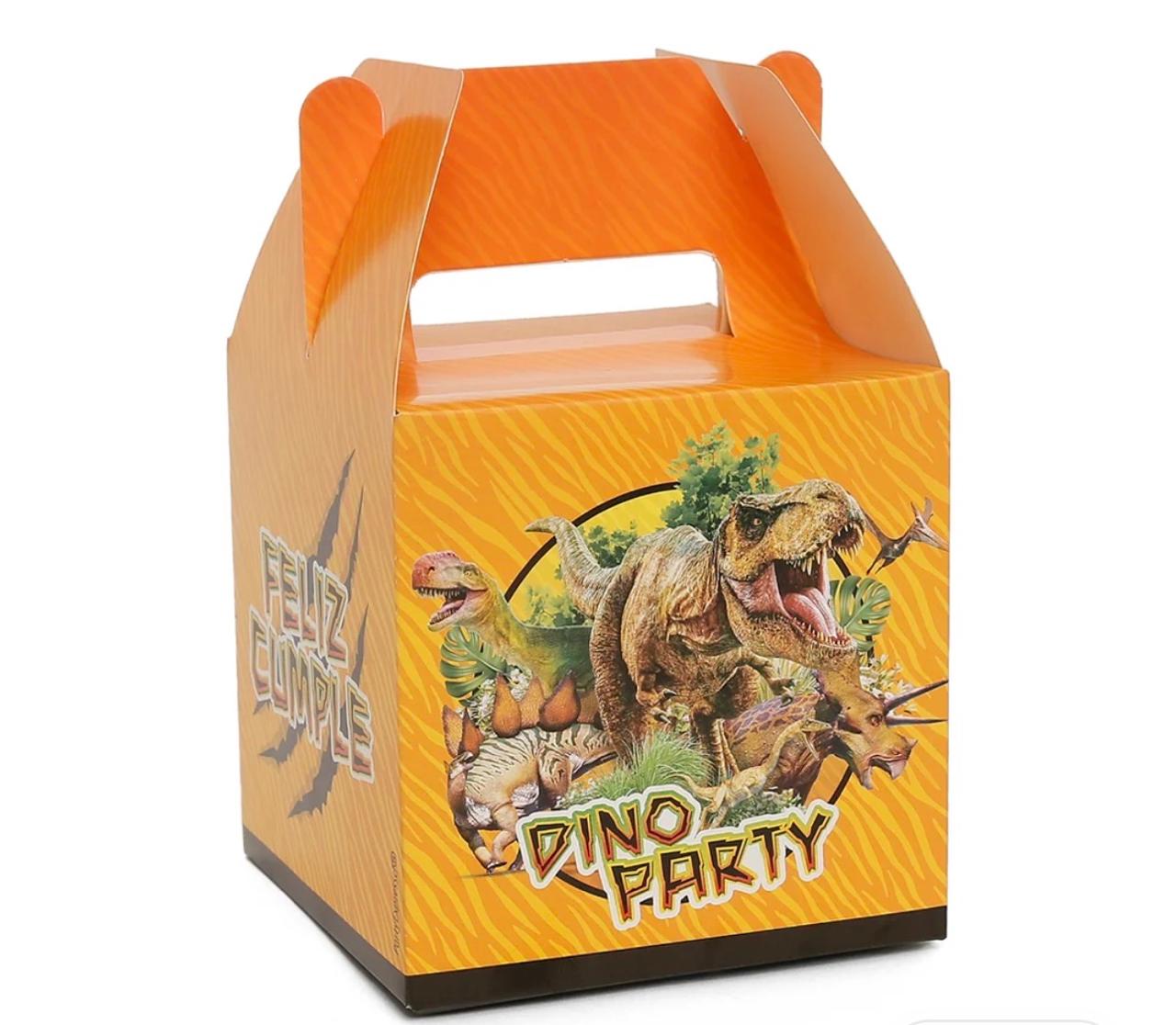 X 6 Caja Sorpresa Feliz Cumpleaños Dino Party Naranja