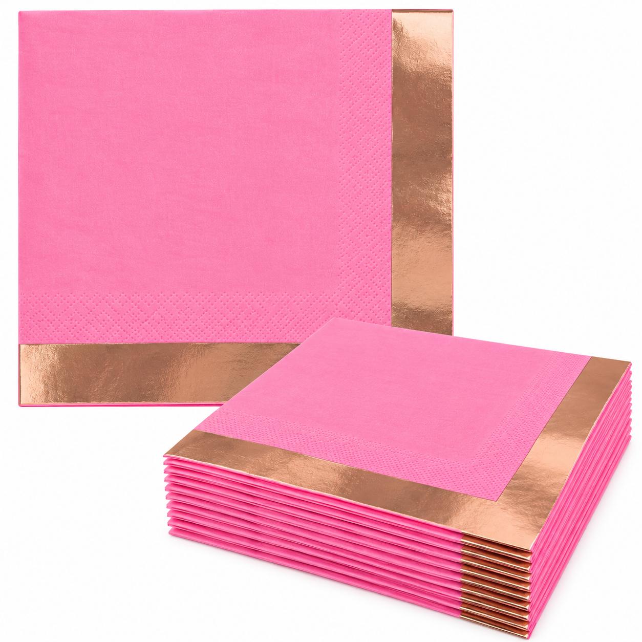 Pack 12 Servilletas De Papel Rosadas Con Borde Dorado