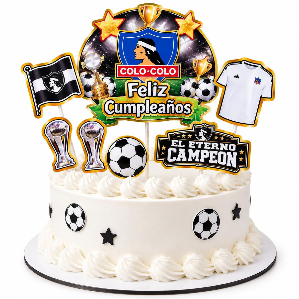 Set Toppers Para Torta Cumpleaños Fútbol Colo-colo