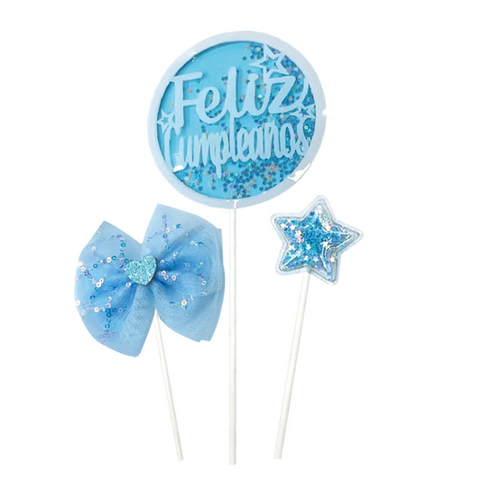 Topper torta glitter celeste