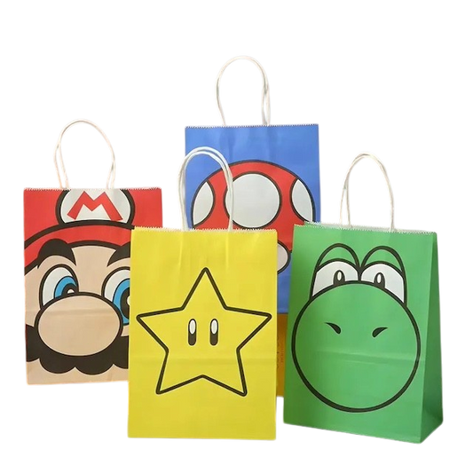 12 Bolsas de Papel Super Mario Bros con Asa para Cumpleaños 16x21