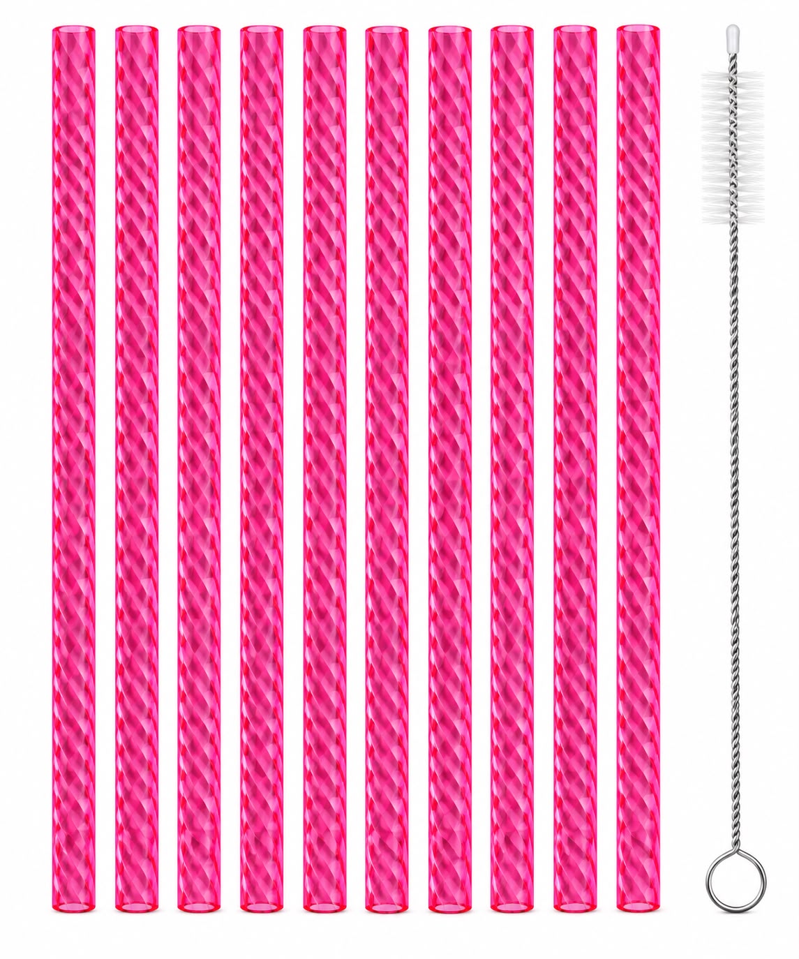 Set 10 Bombillas Reutilizables De Acrílico Fucsia + Cepillo