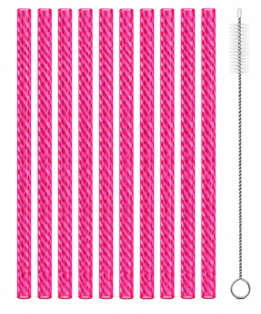 Set 10 Bombillas Reutilizables De Acrílico Fucsia + Cepillo