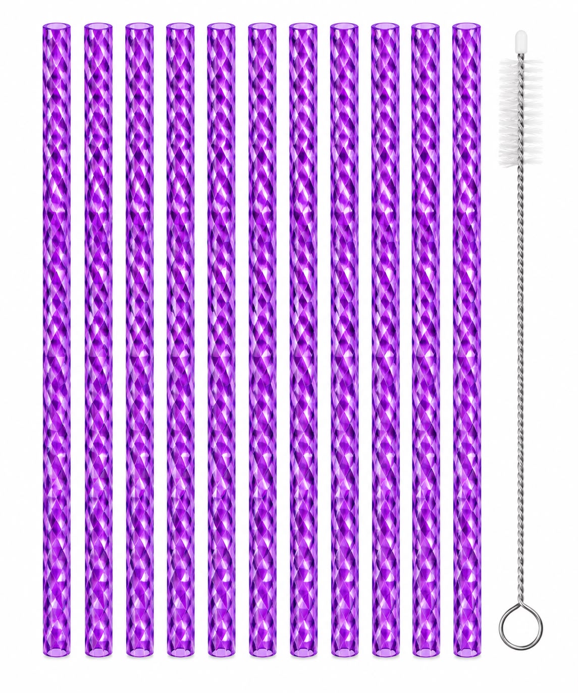 Set 10 Bombillas Reutilizables De Acrílico Morado + Cepillo