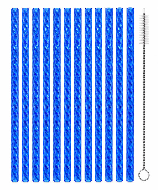 Set 10 Bombillas Reutilizables De Acrílico Azul + Cepillo