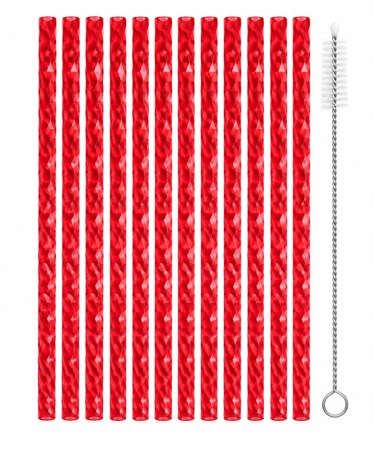 Set 10 Bombillas Reutilizables De Acrílico Rojo + Cepillo
