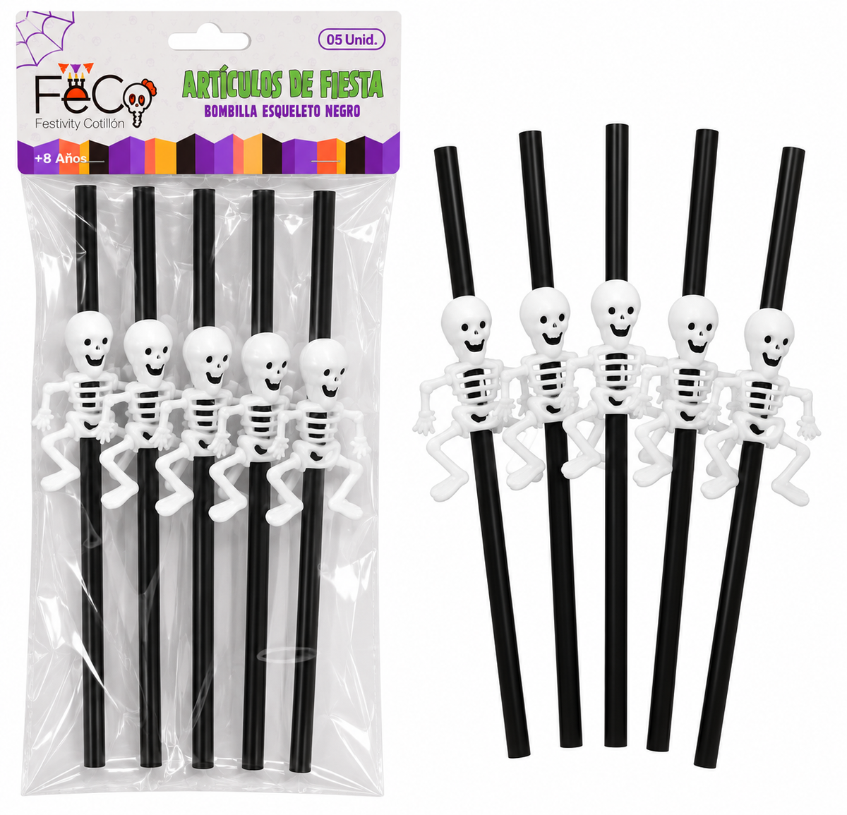 Set 5 Bombillas Negras Con Esqueleto Para Halloween
