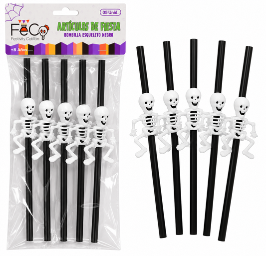 Set 5 Bombillas Negras Con Esqueleto Para Halloween
