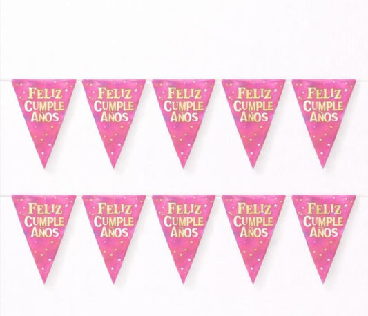 Banderín Feliz cumpleaños triángulos rosa
