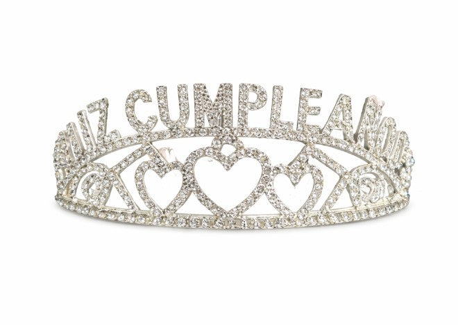 Corona Metálica Plateada Feliz Cumpleaños Corazones Plateado