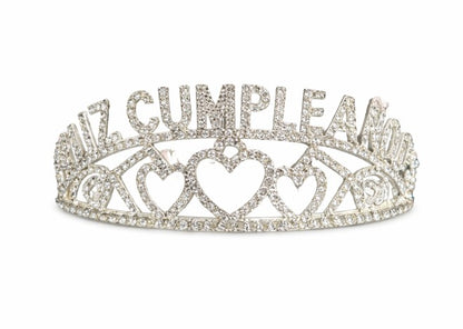 Corona Metálica Plateada Feliz Cumpleaños Corazones Plateado