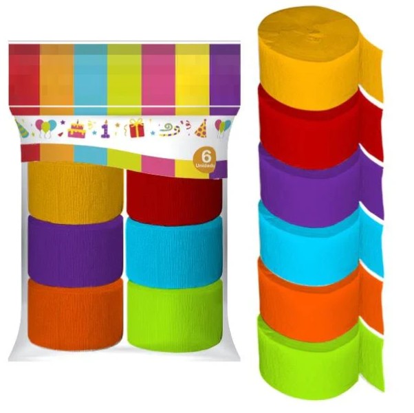 Serpentinas De Papel Crepé Pack 6 Colores Fiesta Cotillón