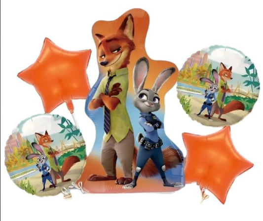 Set 5 Globos Zootopia Metalizados Fiesta Cumpleaños