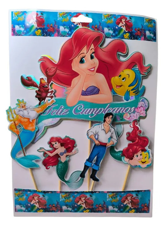 Pack 5 Topper Torta Cumpleaños Sirenita Ariel