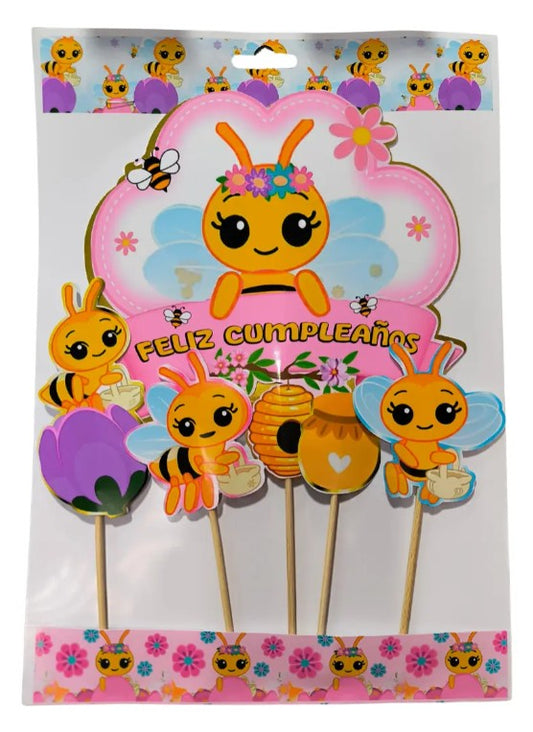 Pack 5 Topper Cumpleaños Abejita Chiquitita Plim Plim