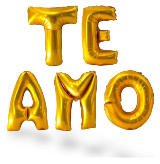 Set Globos Te Amo Metalicos Letras Frase Amor Especial Dorado 40 cm