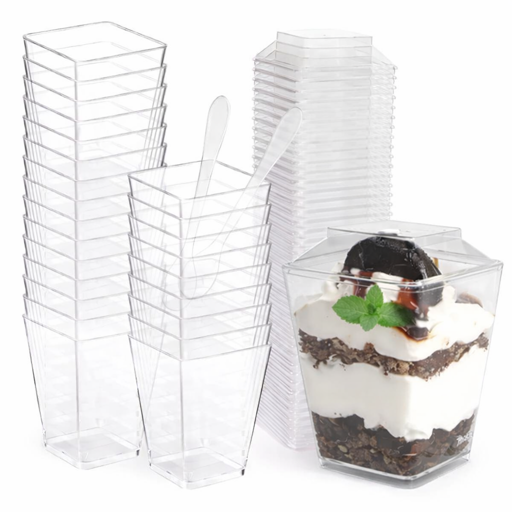Set 10 Vasos Cuadrados Acrílicos Para Postre 120 Ml
