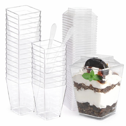 Set 10 Vasos Cuadrados Acrílicos Para Postre 120 Ml