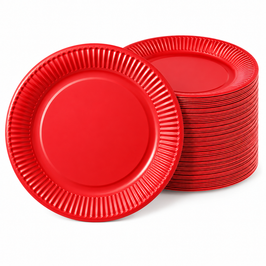 Pack 25 Platos De Cartón Desechables Para Fiestas Cumpleaños Rojo