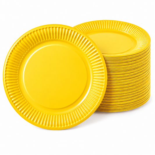 Pack 25 Platos De Cartón Desechables Para Fiestas Cumpleaños Amarillo