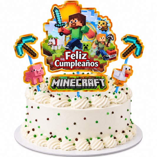 Set Adorno Para Torta Topper Minecraft Decoración Cumpleaños Verde