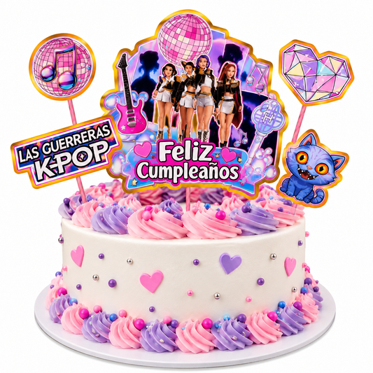 Set Topper Adorno Torta Guerreras K-pop Demon Hunters Violeta