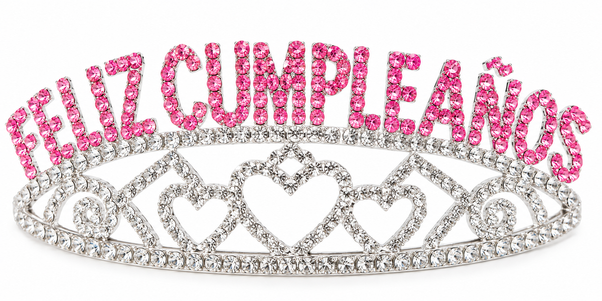 Tiara Plateada Con Strass Rosado Y Plateado Feliz Cumpleaños