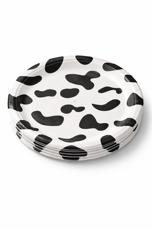 6 Platos Desechables Redondos Diseño Vaca Manchas Fiesta