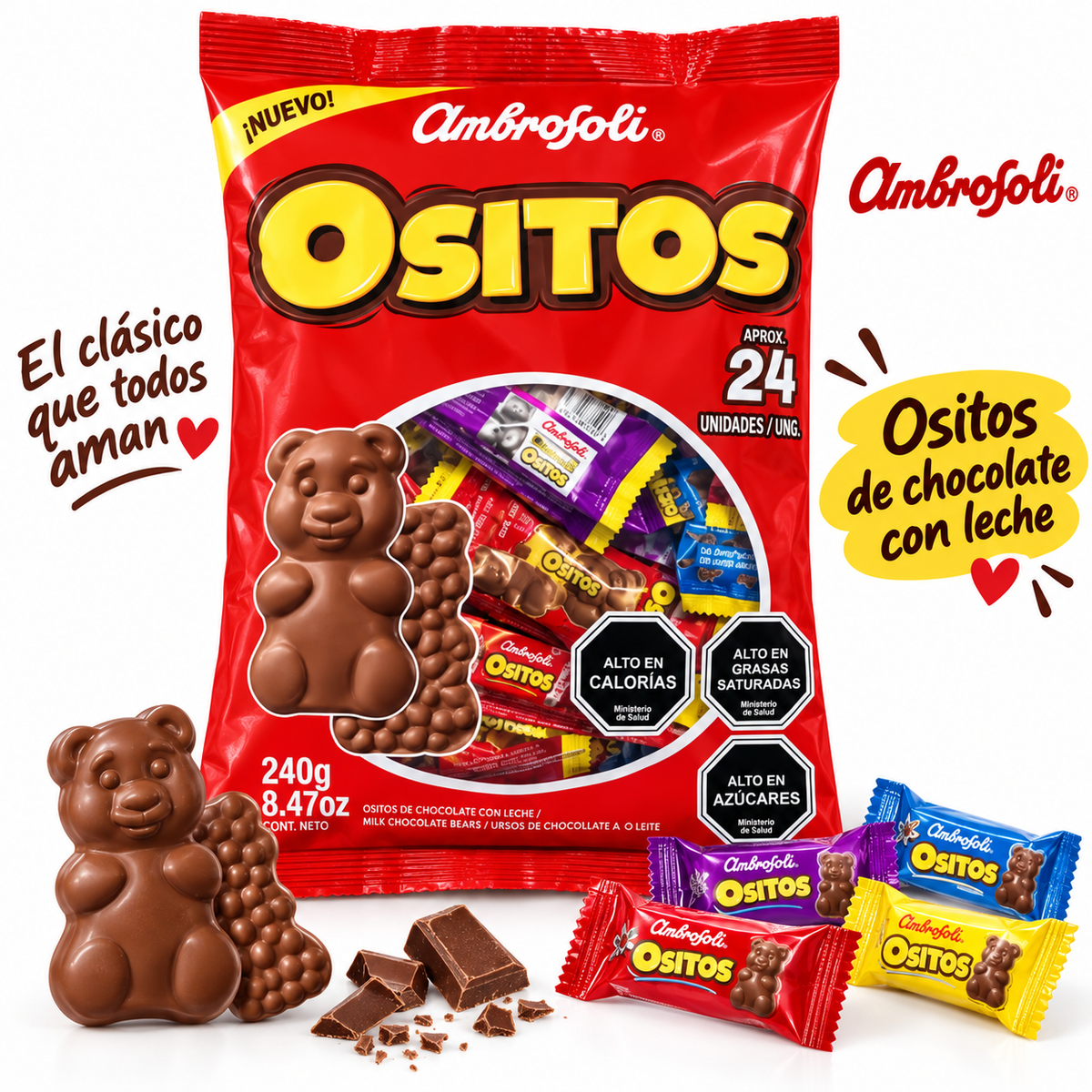 Ositos De Chocolate Con Leche Ambrosoli 240g 24 Unidades