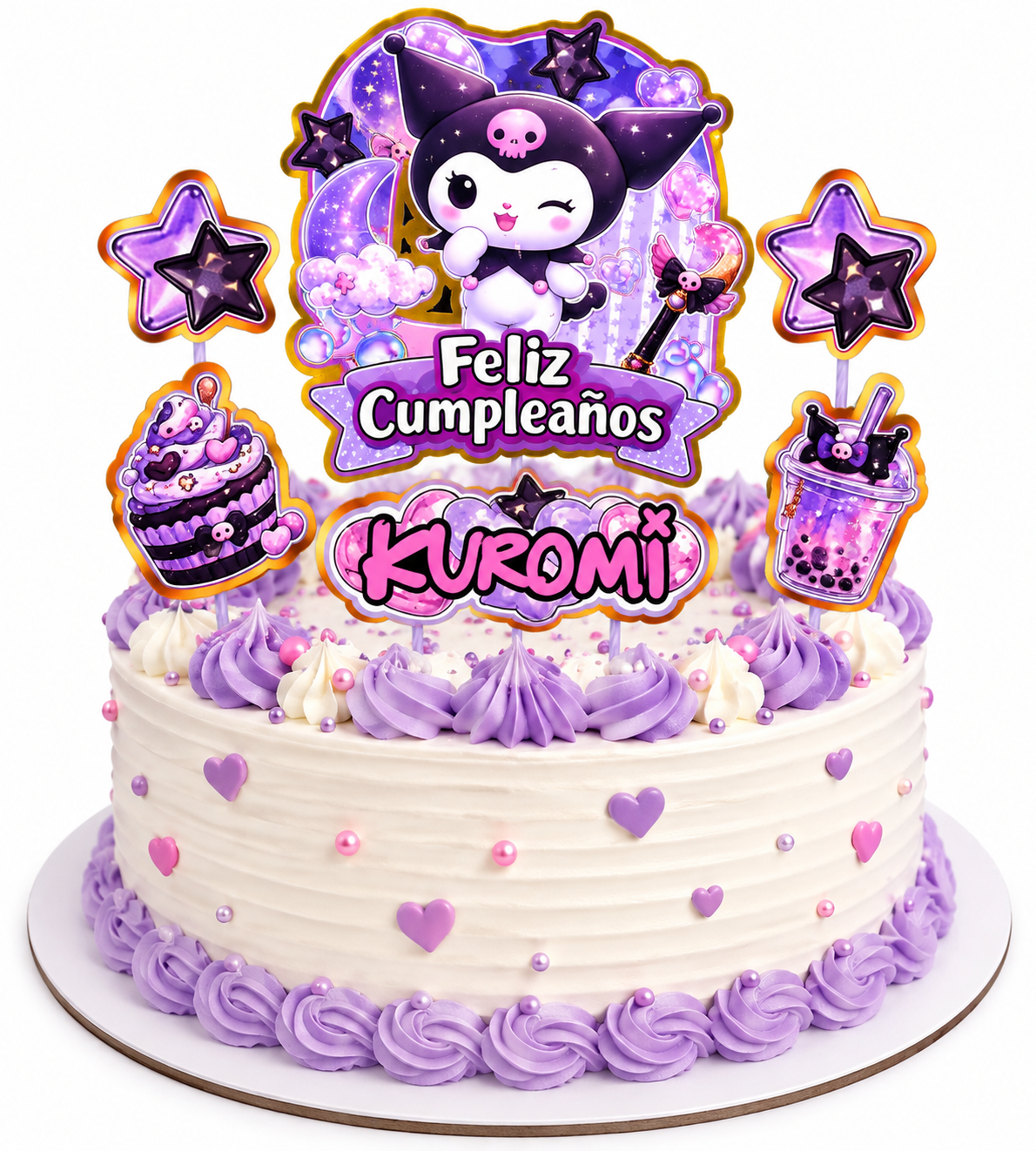 Set De Topper Adornos Para Torta Kuromi Feliz Cumpleaños