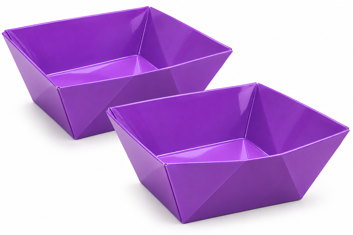 Pack 2 Bandeja Cuadrada Cartón Violeta Para Cumpleaños 16x16x8