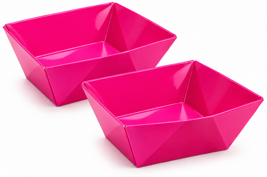Pack 2 Bandeja Cuadrada Cartón Fucsia Para Cumpleaños 16x16x8