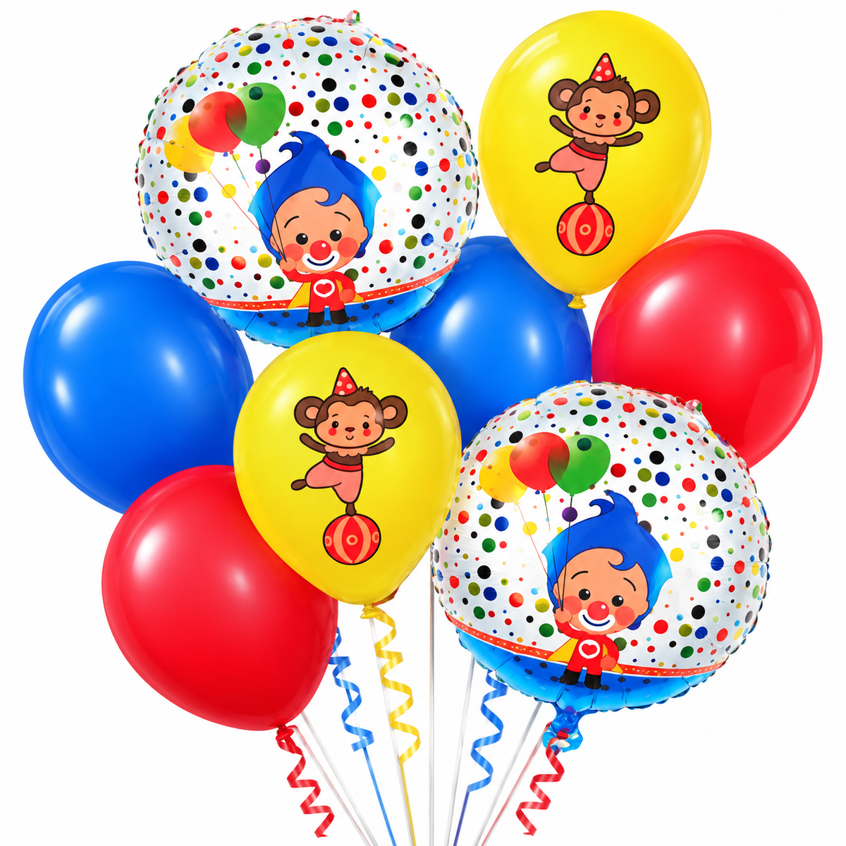 Set De 9 Globos De Latex Y Metalizados Payaso Plim Plim